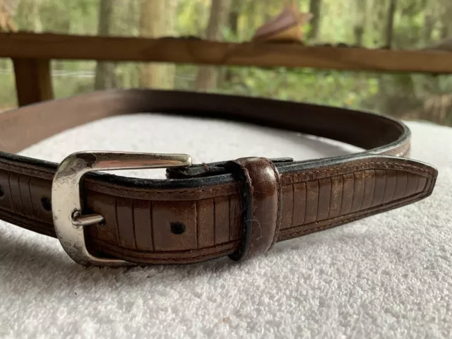 Genuine Top Grain Leather Mens Belt SZ 34 Bourbon Brown Textured Silver Stitch