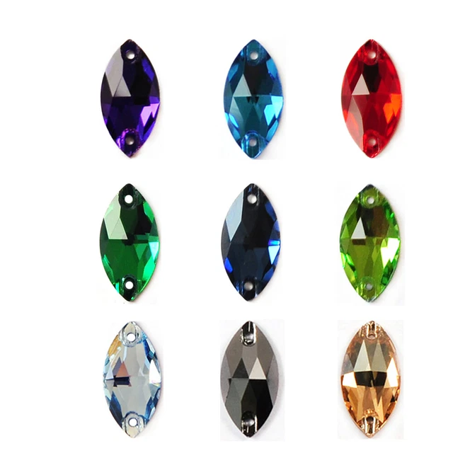 Colorful Navette Crystal Glass Rhinestone Sewing Stone Strass Sew On For DIY