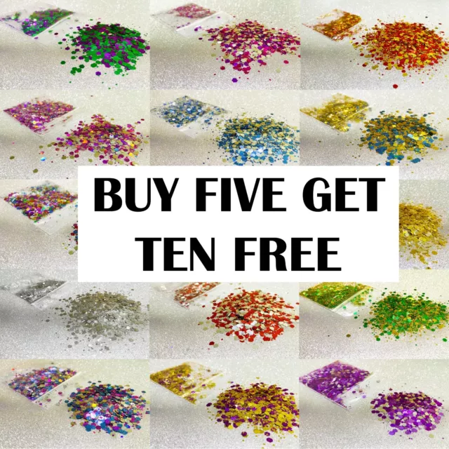 Biodegradable Glitter TRADE PRICE Festival Mix Chunky, 2g 5g 10g BUY GET 10 FREE