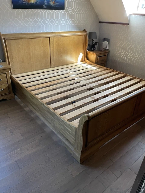 WOODEN KING SIZE Sleigh Bed Frame with Headboard, Footboard & Slatted ...
