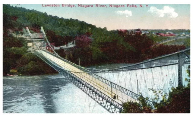 Lewiston Suspension Bridge,Niagara River,Niagara Falls,Ny.vtg Early Postcard*D15