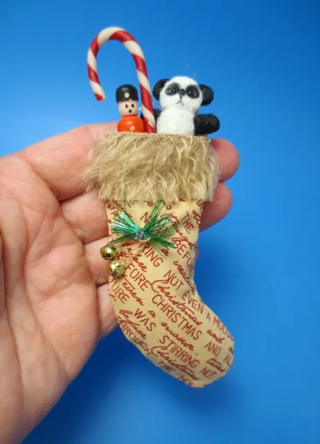 Original OOAK Mini Handmade Christmas Stocking w/ Toys and Candy Cane  N Woolmer