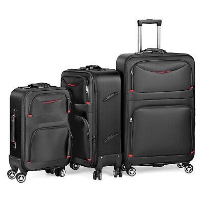 3 Pieces Luggage Softside Expandable Lightweight Durable Suitcase Spinner Black