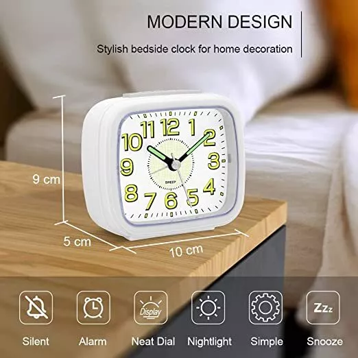 Pilmoux Alarm Clocks Bedside Non Ticking Battery Powered Silent Luminous Clock