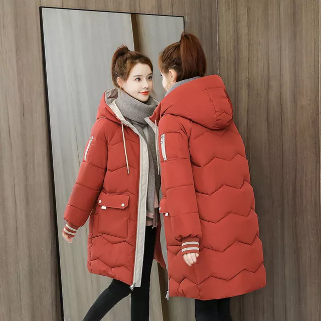 Womens Mid-length Down Cotton Coat Loose Warm Hooded Winter Outwear Korean Hot L