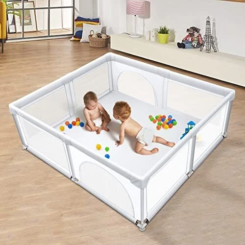 Baby Playpen,71"x59 " Extra Large Playpen for Babies and Toddlers,  Light Gray