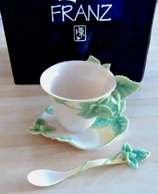 Franz Porcelain Mint Herb Cup Saucer & Spoon Boxed