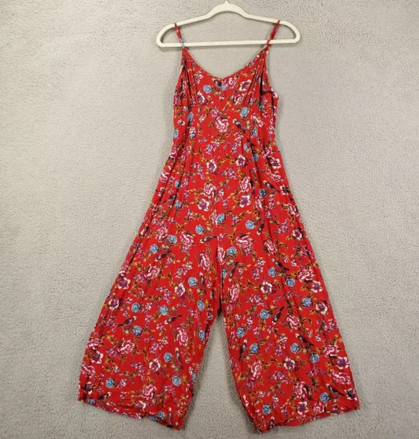 Angie Jumpsuit Womens Medium Red Floral Wide Leg Cropped Boho Lightweight