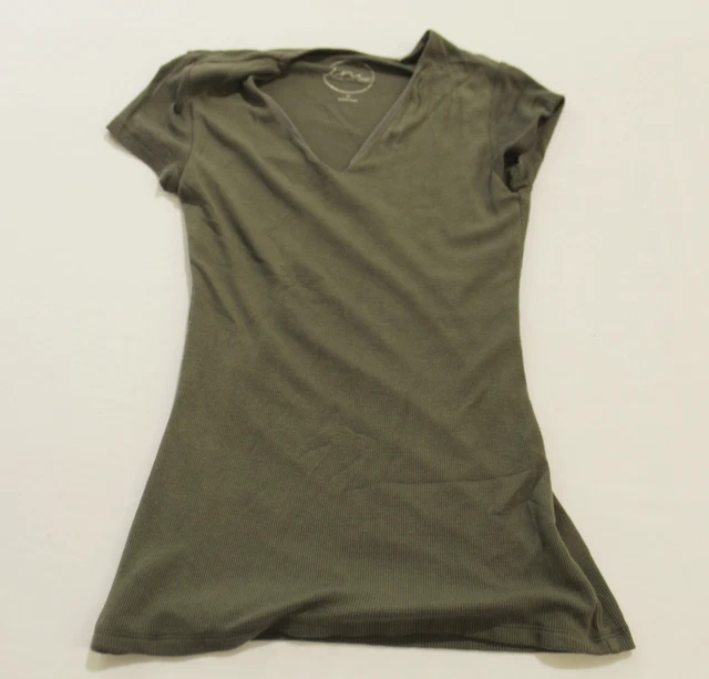 INC International Concepts Women's Ribbed V-Neck T-Shirt RB7 Costa Green Medium