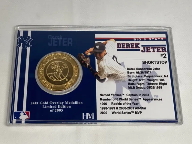 Derek Jeter #2 Card with 24k Gold Plated New York Yankees Limited Medallion