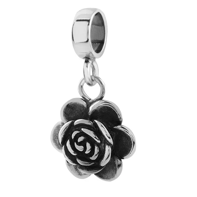 MATERIA 925 Silber Beads Rosen Blüten Anhänger Dangle Bead Rose für Armband