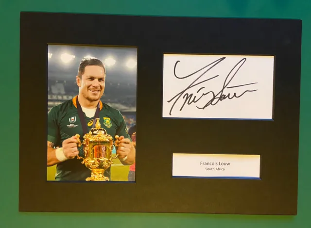 Francois Louw - South Africa Springboks Rugby World Cup - Signed A4 Mount +Coa