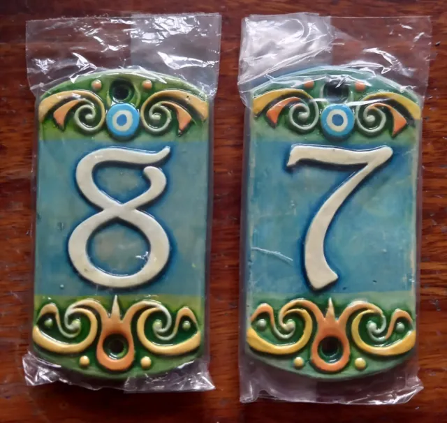 2 Ceramic Handpainted Door Numbers In Original Packages.new Unused.no Damage