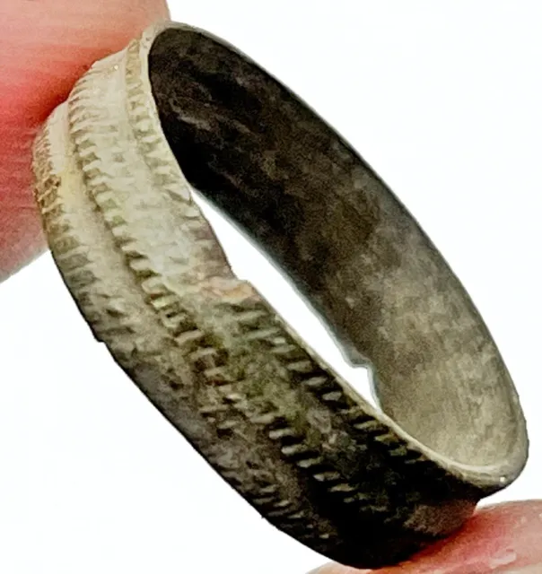 Authentic Ancient Or Medieval European Bronze Ring Artifact Decorative Design