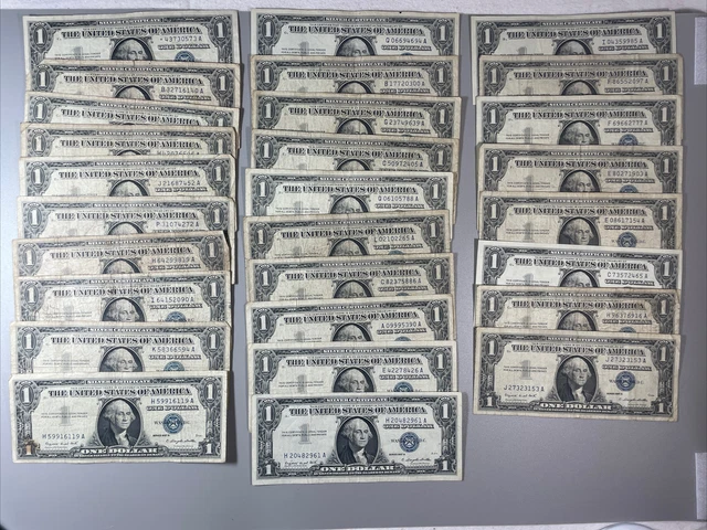 1957 A Lot Of (28) Silver Certificate $1 Blue Seal Dollar Bills LOOK