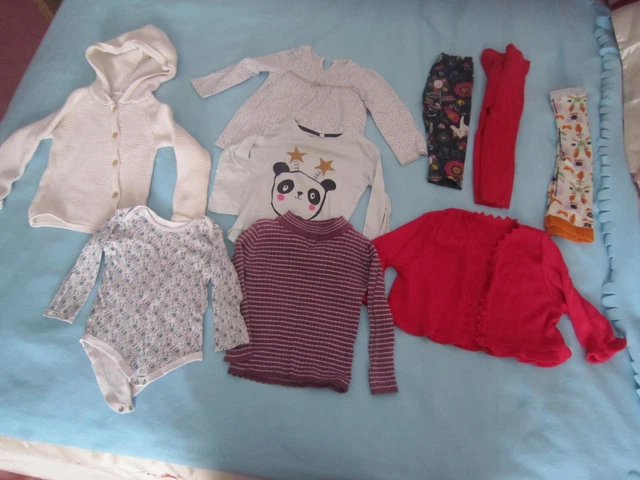 Baby Girl Bundle 9 Items Cardigan Leggings Bodysuit Tops size 12-18 Months