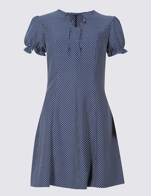 M & S ARCHIVE BY ALEXA The Elsie Dress IN NAVY WITH WHITE SPOTS