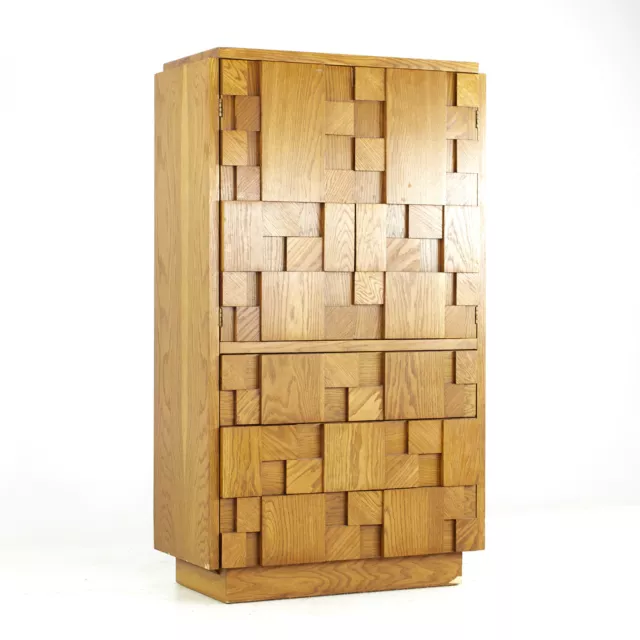 Lane Staccato Brutalist Mid Century Oak Armoire