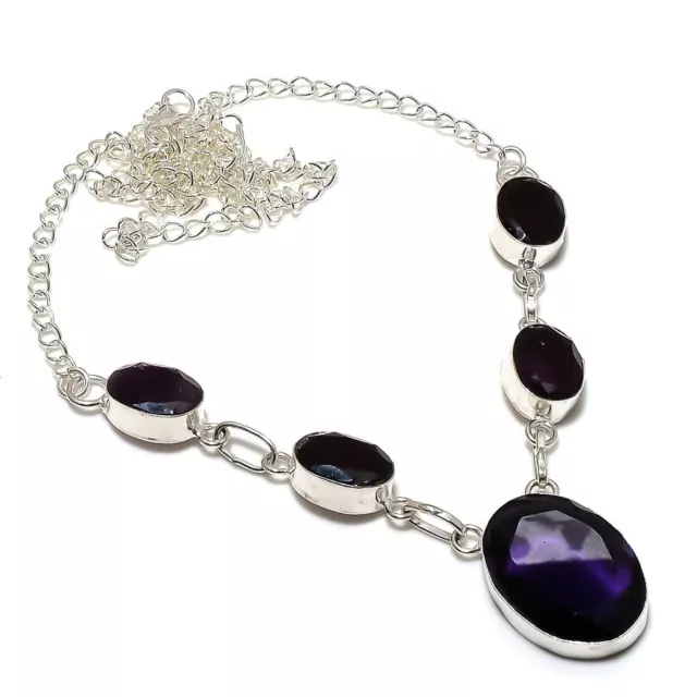 Amethyst Gemstone Handmade 925 Sterling Silver Jewelry Necklace 18"