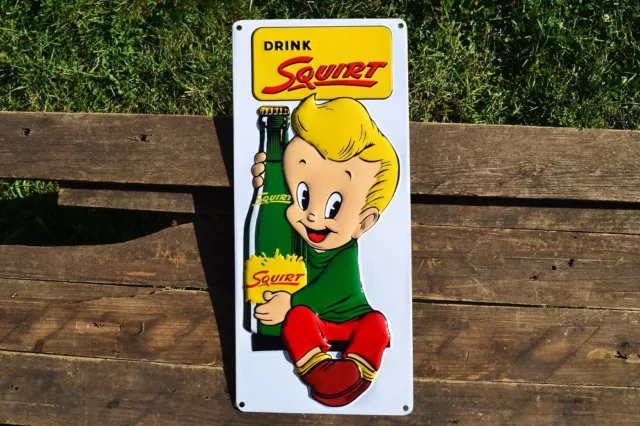 Drink Squirt Embossed Tin Metal Sign - Soda Pop - Boy - Soft Drink - Retro
