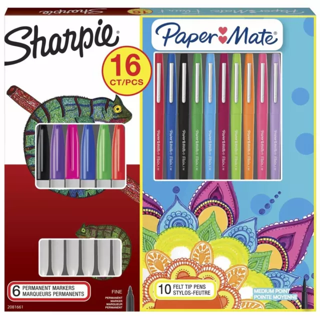 SHARPIE Permanentmarker FINE / PAPERMATE Flair M Marker Set 16 Stück