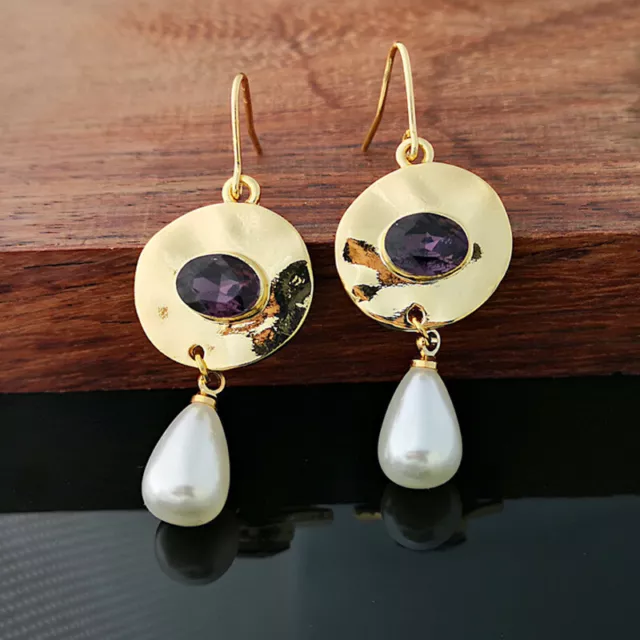 Fashion  Silver  Pearl Earrings Gold Filled Ear Hook Dangle Jewelry