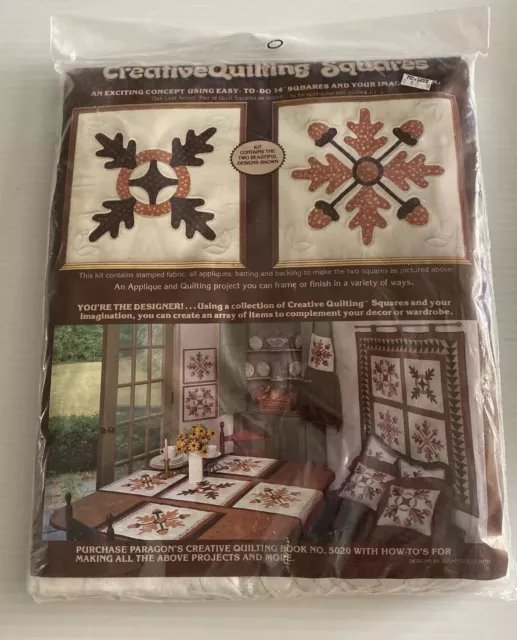 Vintage Paragon Creative Quilting Squares Kit Oak Leaf Acorn Pair Sealed 0882