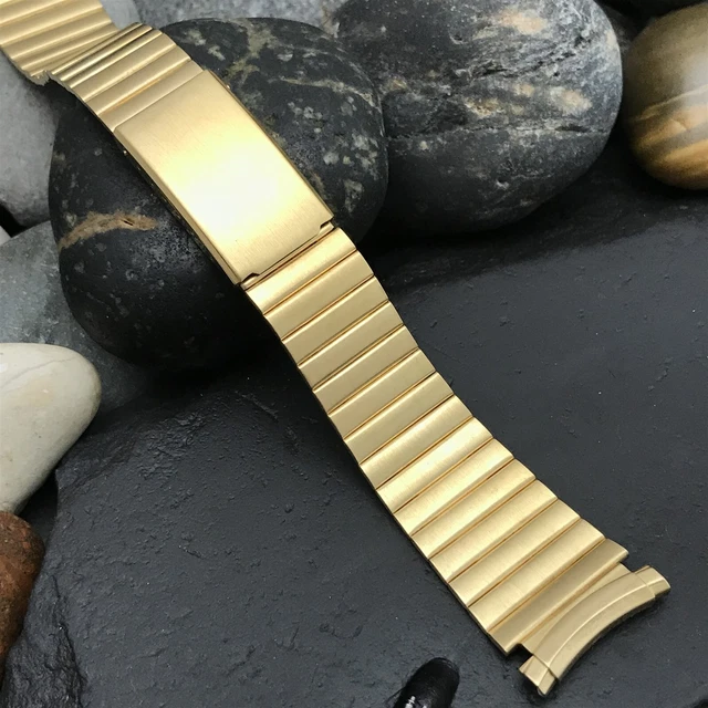 Yellow Gold-Tone Speidel Bar-Link 20mm 22mm nos Vintage Watch Band