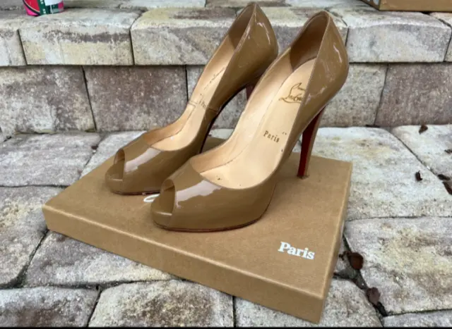 Christian Louboutin Tan New Very Prive Patent Red Sole Pumps 38