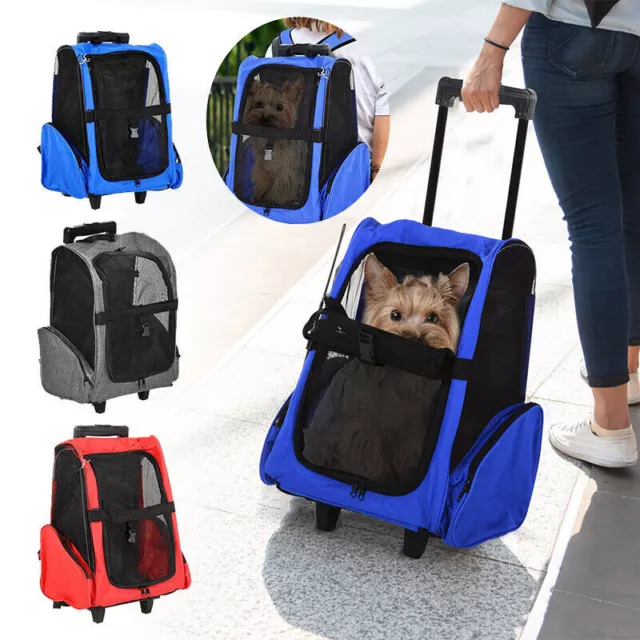 Pet Travel Backpack Bag Cat Puppy Dog Carrier 2in1 With Trolley Telescopic Wheel