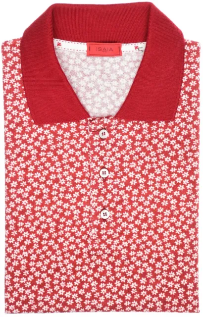 Isaia Polo Shirt Pique Size Small Red Floral 06PL0158 $325
