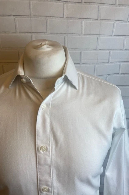 T.M. Camicia Lewin bianca in twill 16"" - 35"" aderente doppio polsino