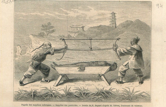 Pagode des supplices infernaux torture supplice de parricides Chine GRAVURE 1864