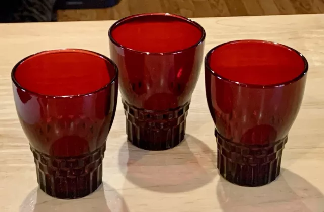 3 Vintage Anchor Hocking 3 1/4” Royal Ruby Red Windsor Juice Glasses