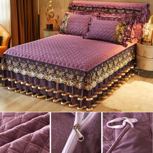 Velours Lit Matelassé Jupe Couvre-Lit Maille Ruche Goutte Drap Housse de Matelas