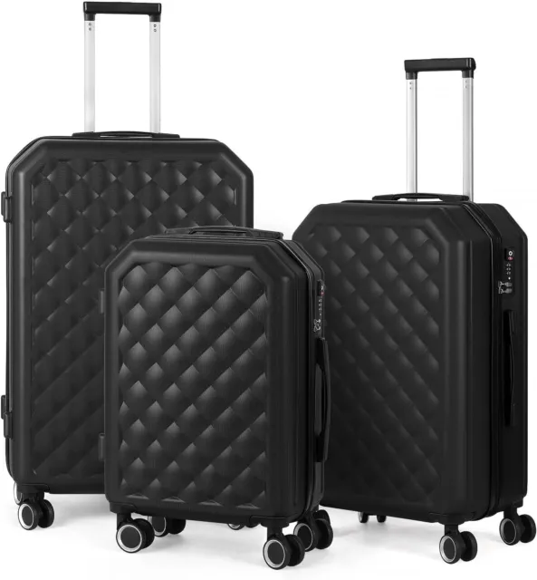 Luggage Set 3 Piece ABS Business Suitcase Black Trolley W/TSA Lock  20"/24"/28"