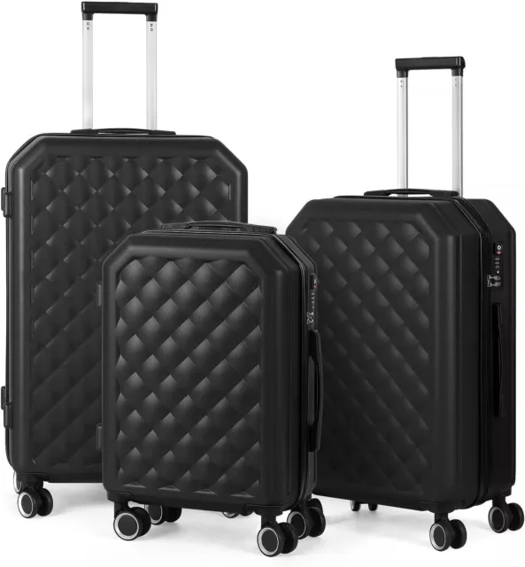 Luggage Set 3 Piece ABS Business Suitcase Black Trolley W/TSA Lock  20"/24"/28"