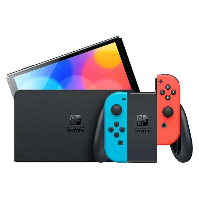 NINTENDO SWITCH OLED 64GB Black Console, Neon Blue/Red Controllers