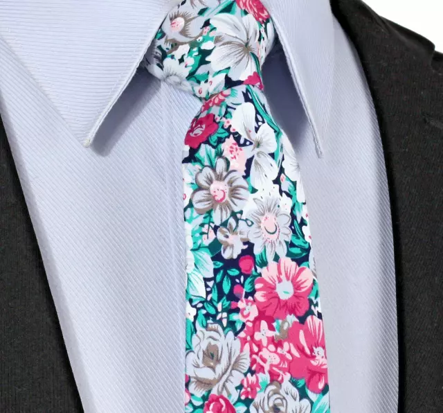 Lussuoso cravatta sottile in cotone 7 cm da uomo ragazzi sposo floreale rosa verde regalo Regno Unito