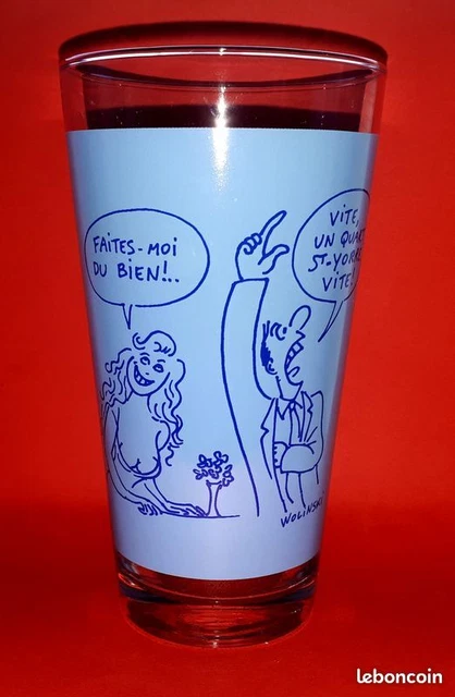 Verre vintage Vichy St Yorre illustré par Wolinski - n°1 sur 4 (série bleue)