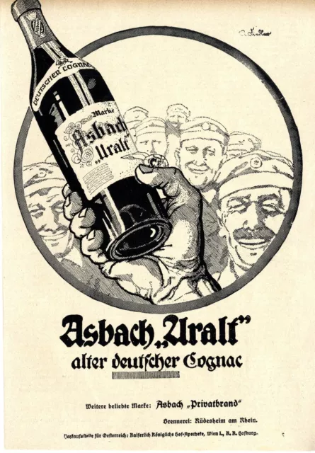 Asbach Uralt Deutscher Cognac KRIEGSWERBUNG GRUPPE Historische Annonce 1917