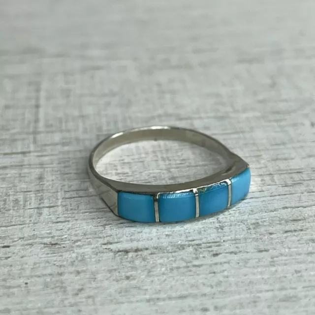 Vintage 925 Sterling Silver Turquoise Chip Inlay Band Ring Size 6.25