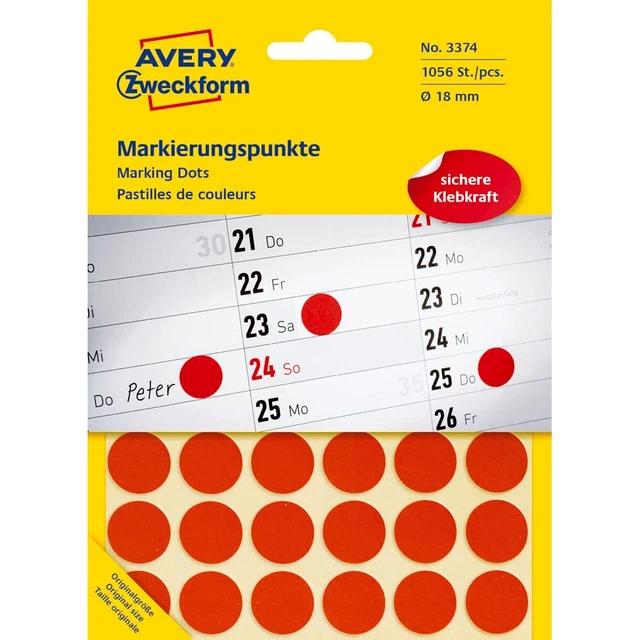 AVERY Zweckform Klebepunkte 3374 rot Ø 18,0 mm