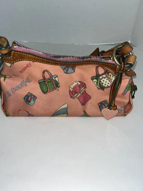 Dooney & Bourke East West Slouch Shoulder Bag Tan Leather PinkCanvas Beach Print