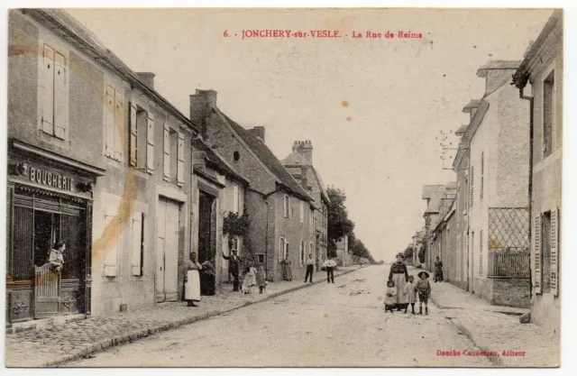 JONCHERY SUR VESLE - Marne - CPA 51 - Boucherie Rue de Reims - Tache à gauche