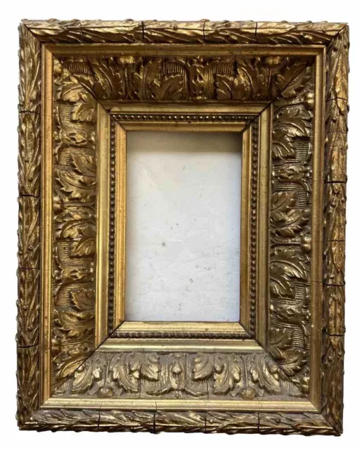 Cadre en Bois et Stuc Doré France XIX ème Siècle Perles Feuillages Antique Frame