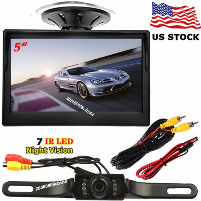 5" TFT LCD Rear View Monitor + License Plate Night Vision Car Backup Camera