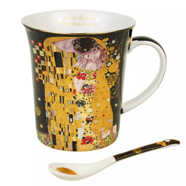 Tasse à café 300 ml avec cuillére Le baiser Gustav Klimt en porcelaine