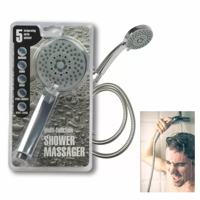 Multi-function Shower Head Massager Silver Hose Nozzle Handheld Spray 59" Chrome