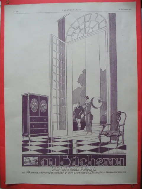 PUBLICITE DE PRESSE AU BUCHERON MAGASIN MOBILIER ILLUSTRATION RENé VINCENT 1923